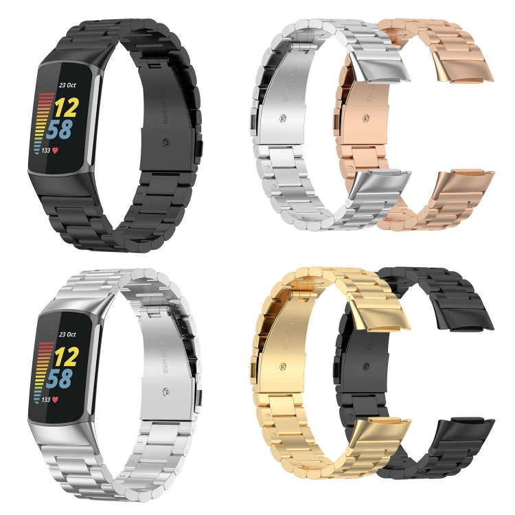 For Fitbit Charge 6 Three Beads Stainless Steel Metal Watch Band(Gold) - Watch Bands by PMC Jewellery | Online Shopping South Africa | PMC Jewellery | Buy Now Pay Later Mobicred