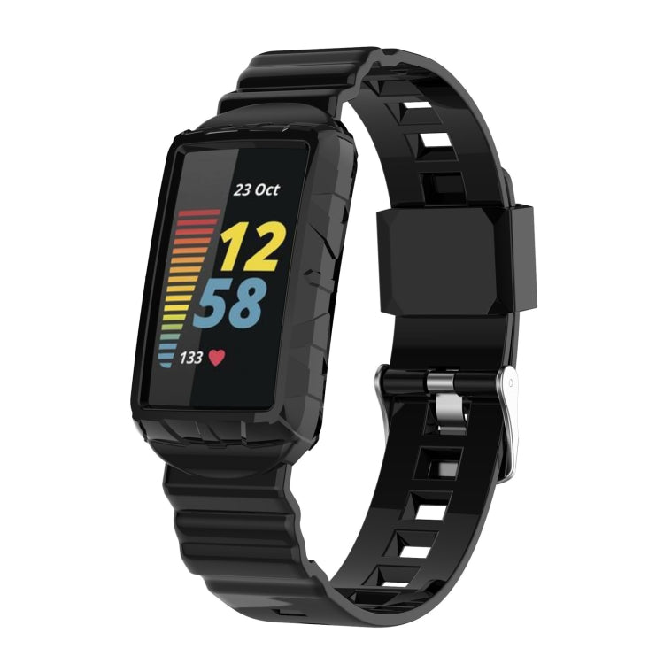 For Fitbit Charge 6 / 5 / 4 / 3 Armor Integrated TPU Watch Band(Black) - Watch Bands by PMC Jewellery | Online Shopping South Africa | PMC Jewellery | Buy Now Pay Later Mobicred