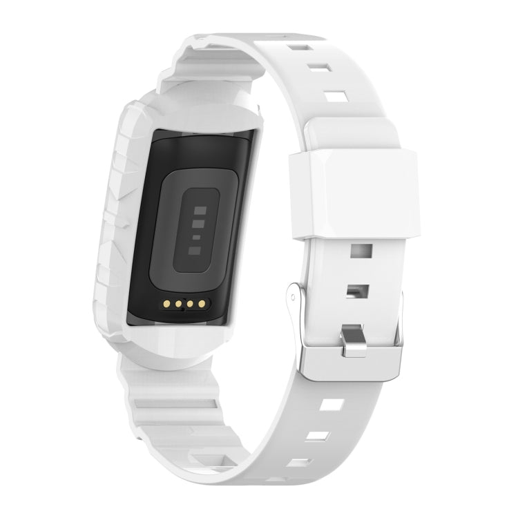 For Fitbit Charge 6 / 5 / 4 / 3 Armor Integrated TPU Watch Band(White) - Watch Bands by PMC Jewellery | Online Shopping South Africa | PMC Jewellery | Buy Now Pay Later Mobicred