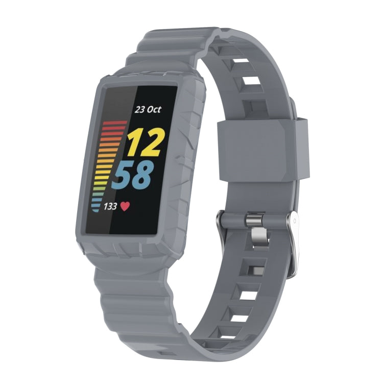 For Fitbit Charge 6 / 5 / 4 / 3 Armor Integrated TPU Watch Band(Gray) - Watch Bands by PMC Jewellery | Online Shopping South Africa | PMC Jewellery | Buy Now Pay Later Mobicred