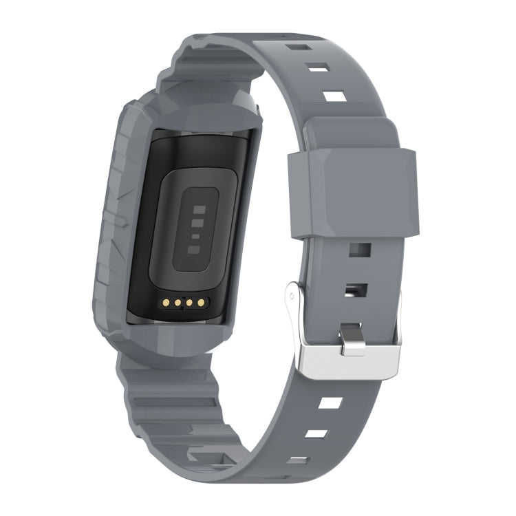 For Fitbit Charge 6 / 5 / 4 / 3 Armor Integrated TPU Watch Band(Gray) - Watch Bands by PMC Jewellery | Online Shopping South Africa | PMC Jewellery | Buy Now Pay Later Mobicred