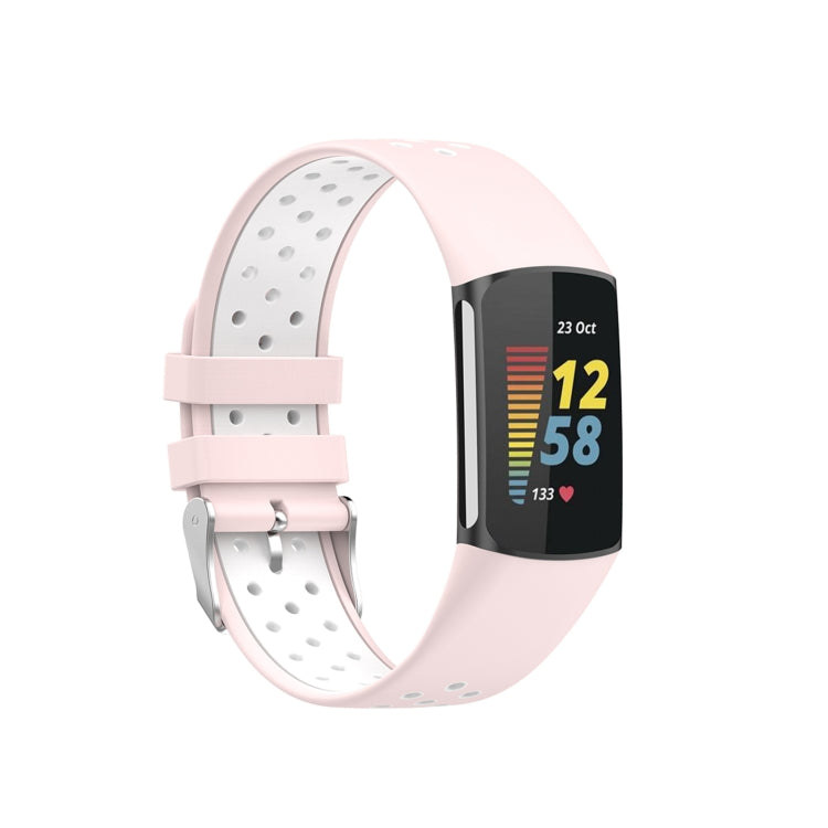 For Fitbit Charge 6 Dual Color Breathable Silicone Watch Band(Pink+White) - Watch Bands by PMC Jewellery | Online Shopping South Africa | PMC Jewellery | Buy Now Pay Later Mobicred