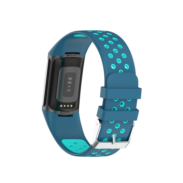 For Fitbit Charge 6 Dual Color Breathable Silicone Watch Band(Blue+Teal Green) - Watch Bands by PMC Jewellery | Online Shopping South Africa | PMC Jewellery | Buy Now Pay Later Mobicred