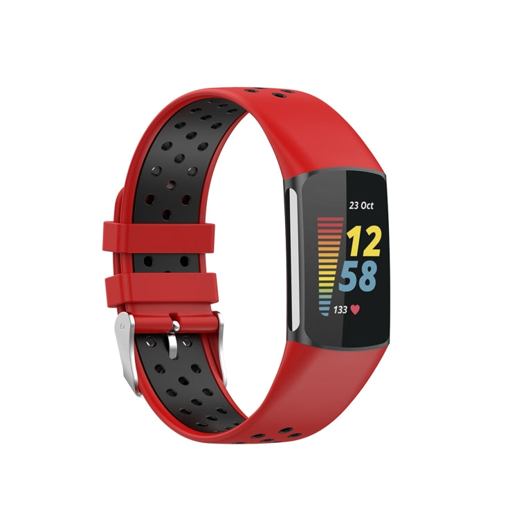 For Fitbit Charge 6 Dual Color Breathable Silicone Watch Band(Red+Black) - Watch Bands by PMC Jewellery | Online Shopping South Africa | PMC Jewellery | Buy Now Pay Later Mobicred