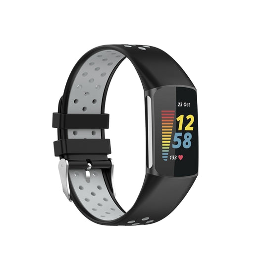 For Fitbit Charge 6 Dual Color Breathable Silicone Watch Band(Black+Gray) - Watch Bands by PMC Jewellery | Online Shopping South Africa | PMC Jewellery | Buy Now Pay Later Mobicred