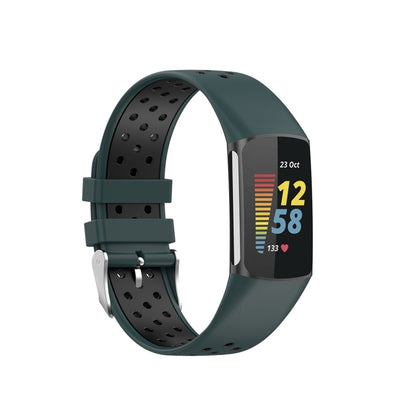 For Fitbit Charge 6 Dual Color Breathable Silicone Watch Band(Green+Black) - Watch Bands by PMC Jewellery | Online Shopping South Africa | PMC Jewellery | Buy Now Pay Later Mobicred