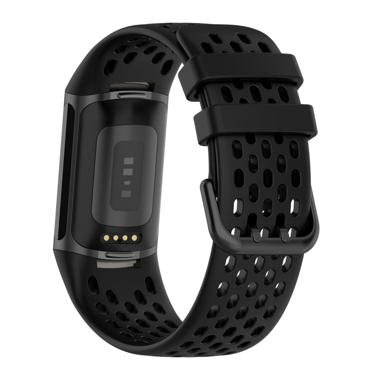 For Fitbit Charge 6 Solid Color Breathable Sports Silicone Watch Band(Black) - Watch Bands by PMC Jewellery | Online Shopping South Africa | PMC Jewellery | Buy Now Pay Later Mobicred