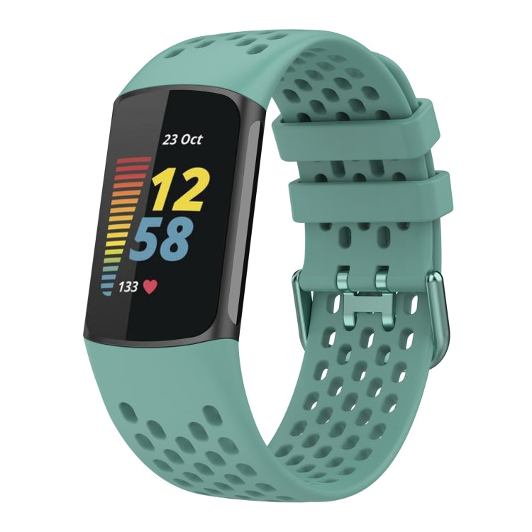 For Fitbit Charge 6 Solid Color Breathable Sports Silicone Watch Band(Pine Green) - Watch Bands by PMC Jewellery | Online Shopping South Africa | PMC Jewellery | Buy Now Pay Later Mobicred