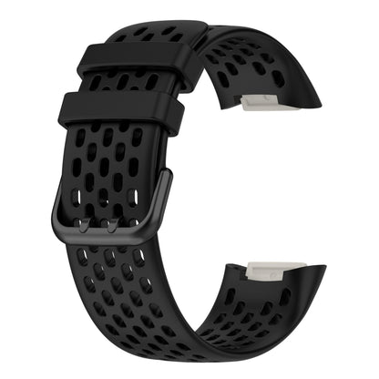 For Fitbit Charge 5 Solid Color Breathable Sports Silicone Watch Band(Black) - Watch Bands by PMC Jewellery | Online Shopping South Africa | PMC Jewellery | Buy Now Pay Later Mobicred