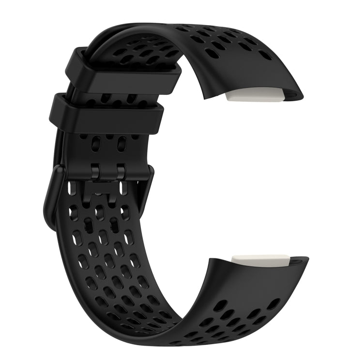 For Fitbit Charge 5 Solid Color Breathable Sports Silicone Watch Band(Black) - Watch Bands by PMC Jewellery | Online Shopping South Africa | PMC Jewellery | Buy Now Pay Later Mobicred