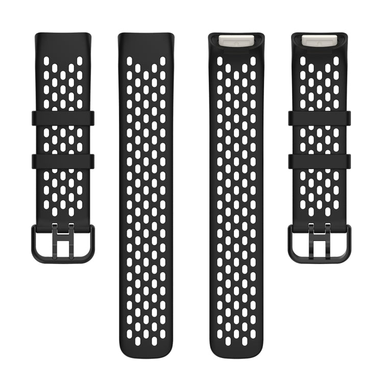 For Fitbit Charge 5 Solid Color Breathable Sports Silicone Watch Band(Black) - Watch Bands by PMC Jewellery | Online Shopping South Africa | PMC Jewellery | Buy Now Pay Later Mobicred