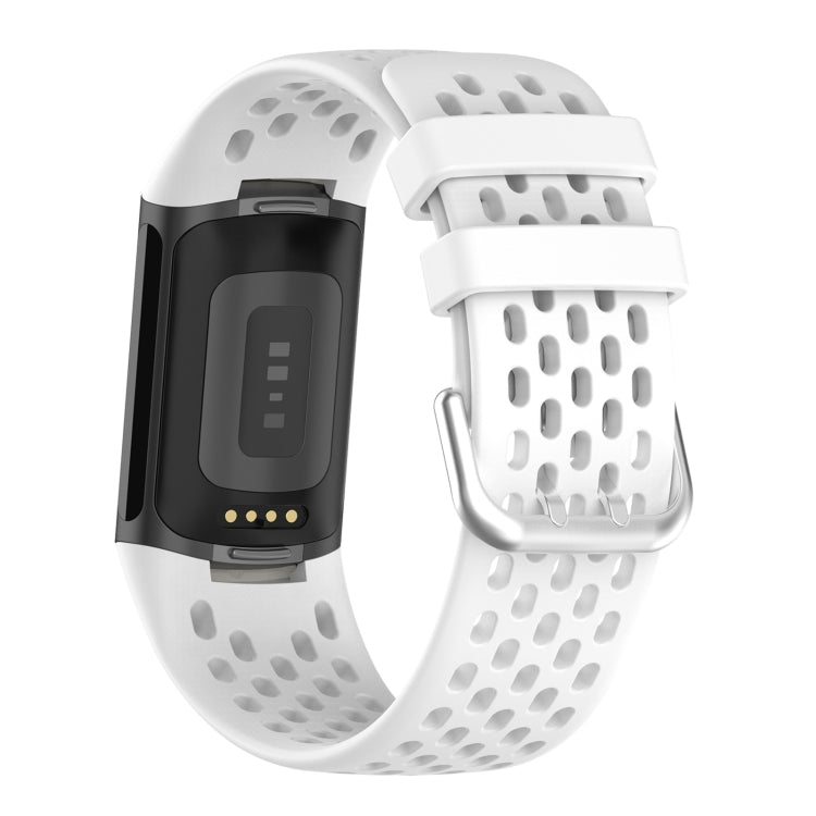 For Fitbit Charge 5 Solid Color Breathable Sports Silicone Watch Band(White) - Watch Bands by PMC Jewellery | Online Shopping South Africa | PMC Jewellery | Buy Now Pay Later Mobicred