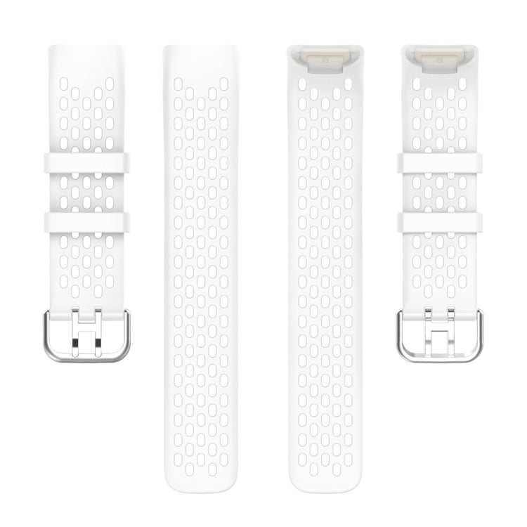 For Fitbit Charge 5 Solid Color Breathable Sports Silicone Watch Band(White) - Watch Bands by PMC Jewellery | Online Shopping South Africa | PMC Jewellery | Buy Now Pay Later Mobicred