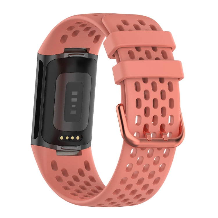 For Fitbit Charge 5 Solid Color Breathable Sports Silicone Watch Band(Pink) - Watch Bands by PMC TechLife | Online Shopping South Africa | PMC TechLife | Buy Now Pay Later Mobicred