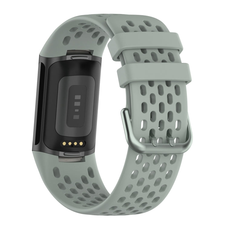 For Fitbit Charge 5 Solid Color Breathable Sports Silicone Watch Band(Gray) - Watch Bands by PMC Jewellery | Online Shopping South Africa | PMC Jewellery | Buy Now Pay Later Mobicred