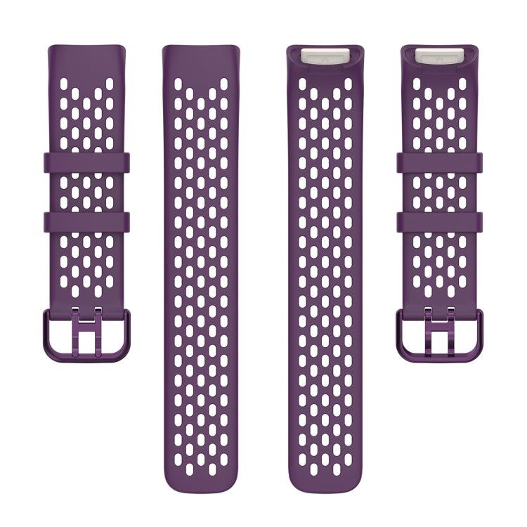 For Fitbit Charge 5 Solid Color Breathable Sports Silicone Watch Band(Dark Purple) - Watch Bands by PMC Jewellery | Online Shopping South Africa | PMC Jewellery | Buy Now Pay Later Mobicred