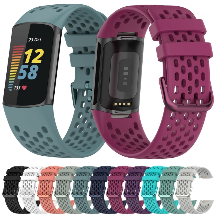 For Fitbit Charge 5 Solid Color Breathable Sports Silicone Watch Band(White) - Watch Bands by PMC Jewellery | Online Shopping South Africa | PMC Jewellery | Buy Now Pay Later Mobicred