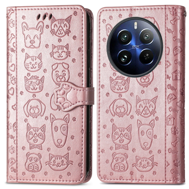 For Realme 12 Pro Cat and Dog Embossed Leather Phone Case(Rose Gold) - Realme Cases by PMC TechLife | Online Shopping South Africa | PMC TechLife | Buy Now Pay Later Mobicred