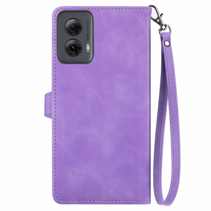 For Motorola Moto G Power 5G 2024 Embossed Flower Zipper Leather Phone Case(Purple) - Motorola Cases by PMC Jewellery | Online Shopping South Africa | PMC Jewellery | Buy Now Pay Later Mobicred