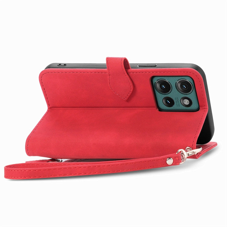 For Motorola Edge 2024 Embossed Flower Zipper Leather Phone Case(Red) - Motorola Cases by PMC Jewellery | Online Shopping South Africa | PMC Jewellery | Buy Now Pay Later Mobicred