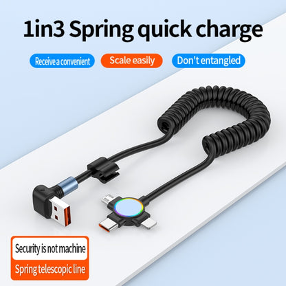 66W 3 in 1 USB Elbow to 8 Pin + Micro USB + USB-C / Type-C Fast Charging Spring Cable(Black) - Multifunction Cable by PMC Jewellery | Online Shopping South Africa | PMC Jewellery