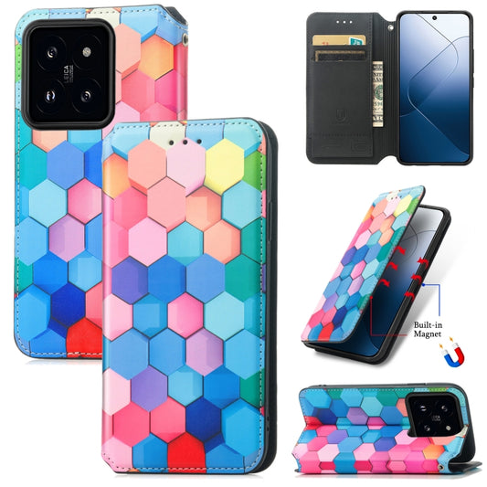 For Xiaomi 14 Pro CaseNeo Colorful Magnetic Leather Phone Case(Colorful Cube) - 14 Pro Cases by PMC Jewellery | Online Shopping South Africa | PMC Jewellery | Buy Now Pay Later Mobicred
