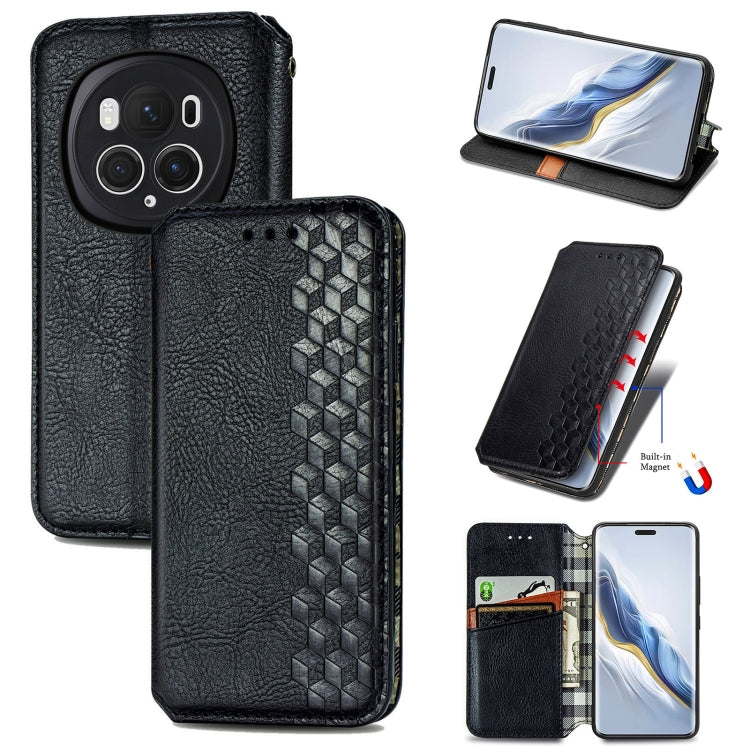 For Honor Magic6 Pro Cubic Grid Pressed Magnetic Leather Phone Case(Black) - Honor Cases by PMC Jewellery | Online Shopping South Africa | PMC Jewellery | Buy Now Pay Later Mobicred