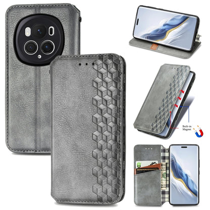 For Honor Magic6 Pro Cubic Grid Pressed Magnetic Leather Phone Case(Grey) - Honor Cases by PMC Jewellery | Online Shopping South Africa | PMC Jewellery | Buy Now Pay Later Mobicred