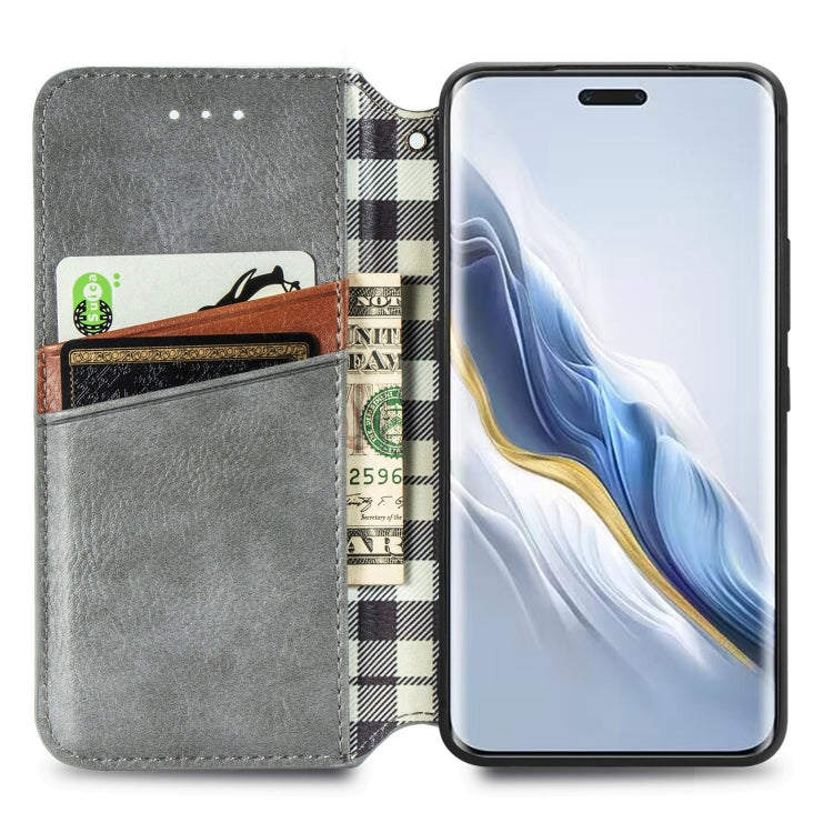 For Honor Magic6 Pro Cubic Grid Pressed Magnetic Leather Phone Case(Grey) - Honor Cases by PMC Jewellery | Online Shopping South Africa | PMC Jewellery | Buy Now Pay Later Mobicred