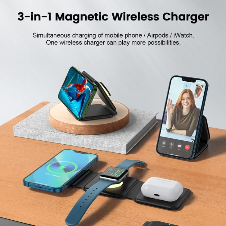 3 in 1 Wireless Charging Station Magnetic Foldable Travel Fast Charger for iPhone 15/14/13/12 Series / AirPods / iWatch(White) - Wireless Charger by PMC Jewellery | Online Shopping South Africa | PMC Jewellery