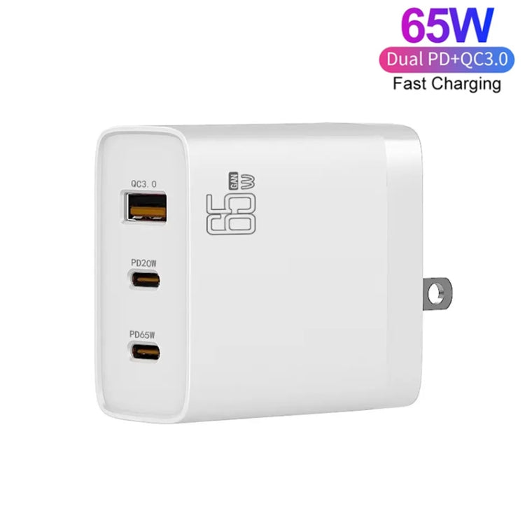 GAN 65W PD45W Dual Type-C+QC3.0 USB Multi Compatible Laptop Adapter AU + US Plug White - Power Supply by PMC Jewellery | Online Shopping South Africa | PMC Jewellery | Buy Now Pay Later Mobicred