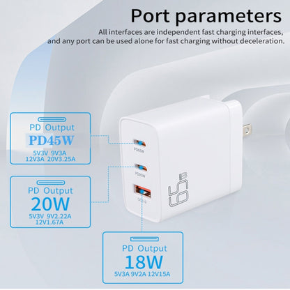 GAN 65W PD45W Dual Type-C+QC3.0 USB Multi Compatible Laptop Adapter EU + US Plug Black - Power Supply by PMC Jewellery | Online Shopping South Africa | PMC Jewellery | Buy Now Pay Later Mobicred