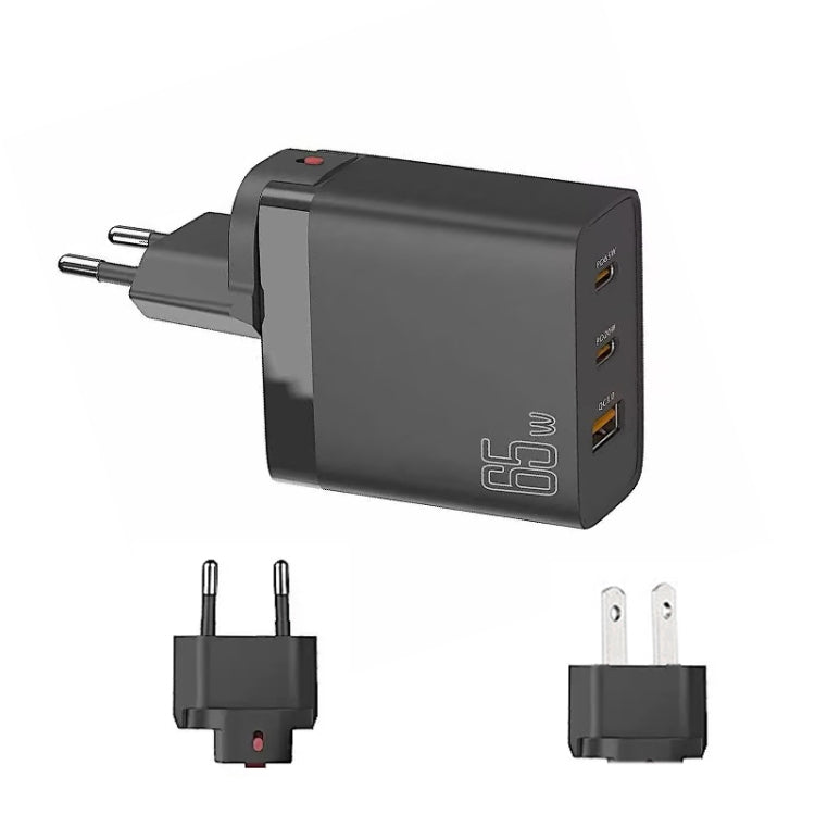 GAN 65W PD45W Dual Type-C / QC3.0 USB  Multi Compatible Charger + 2m USB-C to USB-C Data Cable EU + US Plug Black - Cable & Adapter by PMC Jewellery | Online Shopping South Africa | PMC Jewellery | Buy Now Pay Later Mobicred
