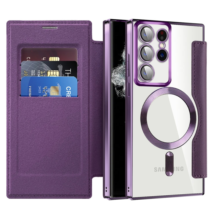 For Samsung Galaxy S22 Ultra 5G MagSafe Magnetic RFID Anti-theft Leather Phone Case(Purple) - Galaxy S22 Ultra 5G Cases by PMC Jewellery | Online Shopping South Africa | PMC Jewellery