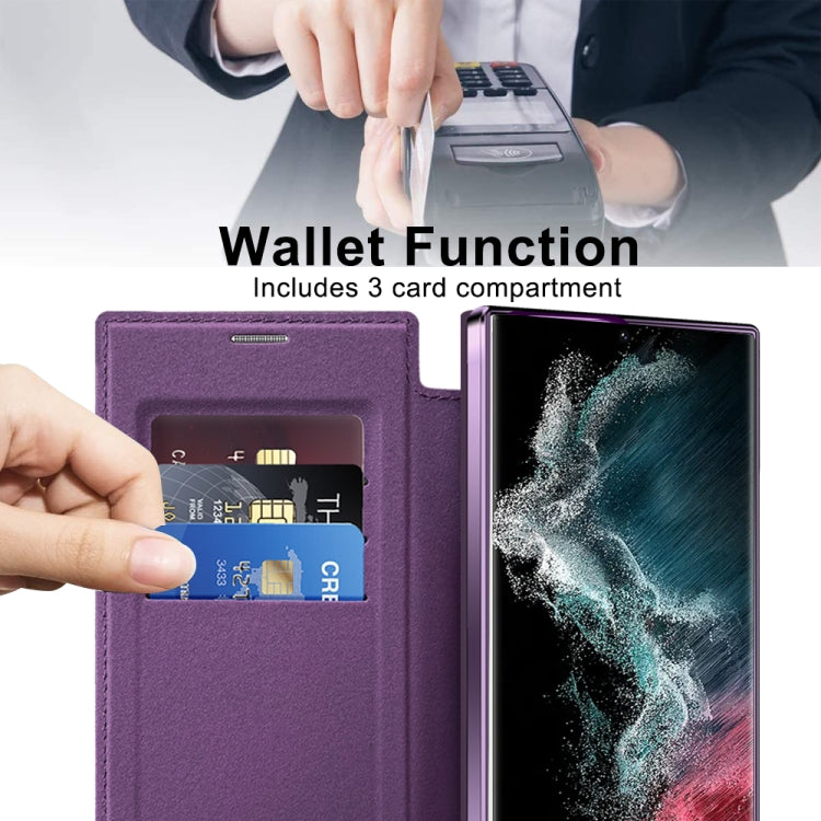 For Samsung Galaxy S22 Ultra 5G MagSafe Magnetic RFID Anti-theft Leather Phone Case(Purple) - Galaxy S22 Ultra 5G Cases by PMC Jewellery | Online Shopping South Africa | PMC Jewellery