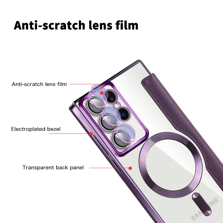 For Samsung Galaxy S22 Ultra 5G MagSafe Magnetic RFID Anti-theft Leather Phone Case(Purple) - Galaxy S22 Ultra 5G Cases by PMC Jewellery | Online Shopping South Africa | PMC Jewellery