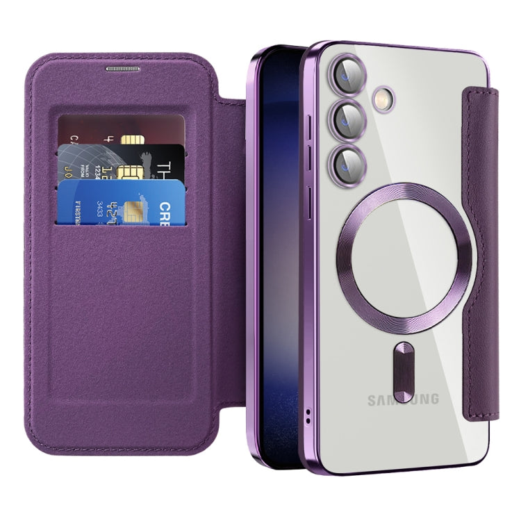 For Samsung Galaxy S25+ 5G Shield MagSafe RFID Anti-theft Leather Phone Case(Purple) - Galaxy S25+ 5G Cases by PMC Jewellery | Online Shopping South Africa | PMC Jewellery | Buy Now Pay Later Mobicred