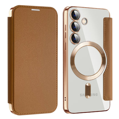 For Samsung Galaxy S25+ 5G Shield MagSafe RFID Anti-theft Leather Phone Case(Brown) - Galaxy S25+ 5G Cases by PMC Jewellery | Online Shopping South Africa | PMC Jewellery | Buy Now Pay Later Mobicred