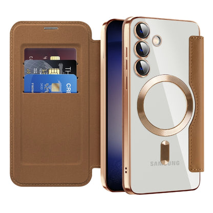 For Samsung Galaxy S25+ 5G Shield MagSafe RFID Anti-theft Leather Phone Case(Brown) - Galaxy S25+ 5G Cases by PMC Jewellery | Online Shopping South Africa | PMC Jewellery | Buy Now Pay Later Mobicred