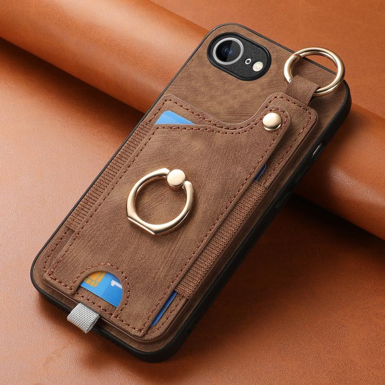 For iPhone 16e Retro Skin-feel Ring Card Bag Phone Case with Hang Loop(Brown) - free shipping - PMC TechLife - Order now!