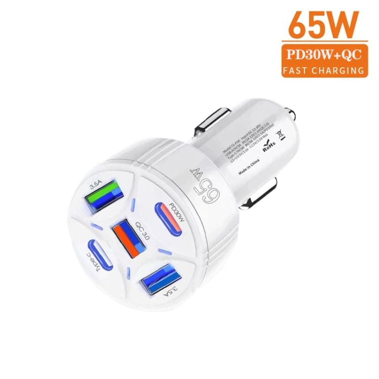 TE-P50 65W PD30W Type-C x 2 + USB x 3 Multi Port Car Charger(White) - Car Charger by PMC Jewellery | Online Shopping South Africa | PMC Jewellery | Buy Now Pay Later Mobicred