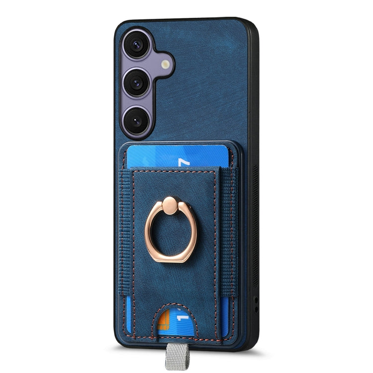 For Samsung Galaxy S25+ 5G Retro Splitable Magnetic Card Bag Leather Phone Case(Blue) - Galaxy Phone Cases by PMC Jewellery | Online Shopping South Africa | PMC Jewellery | Buy Now Pay Later Mobicred