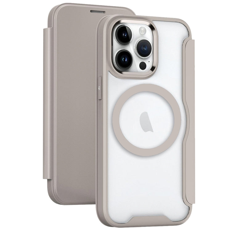 For iPhone 14 Pro MagSafe RFID Blocking Adsorption Flip Leather Phone Case(Khaki) - iPhone 14 Pro Cases by PMC TechLife | Online Shopping South Africa | PMC TechLife