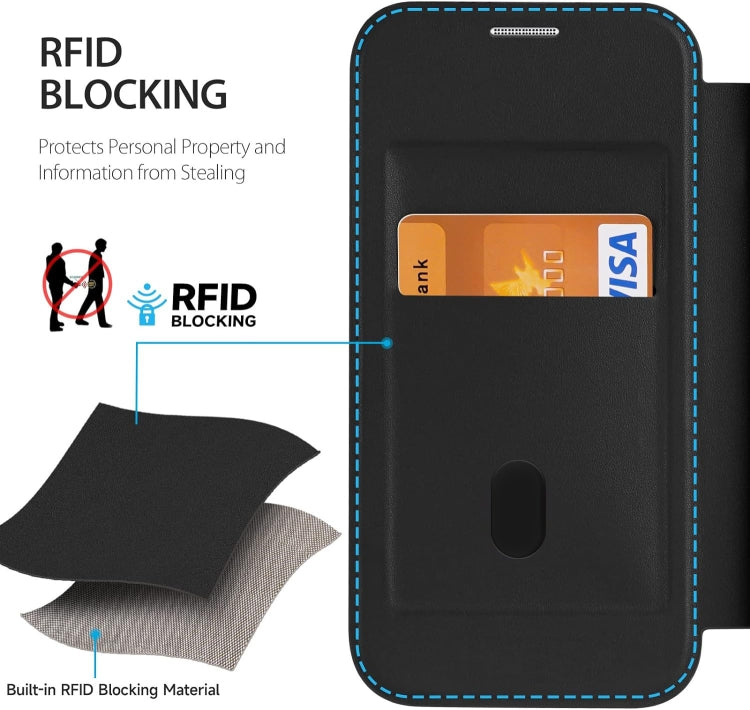 For iPhone 14 Pro MagSafe RFID Blocking Adsorption Flip Leather Phone Case(Khaki) - iPhone 14 Pro Cases by PMC TechLife | Online Shopping South Africa | PMC TechLife