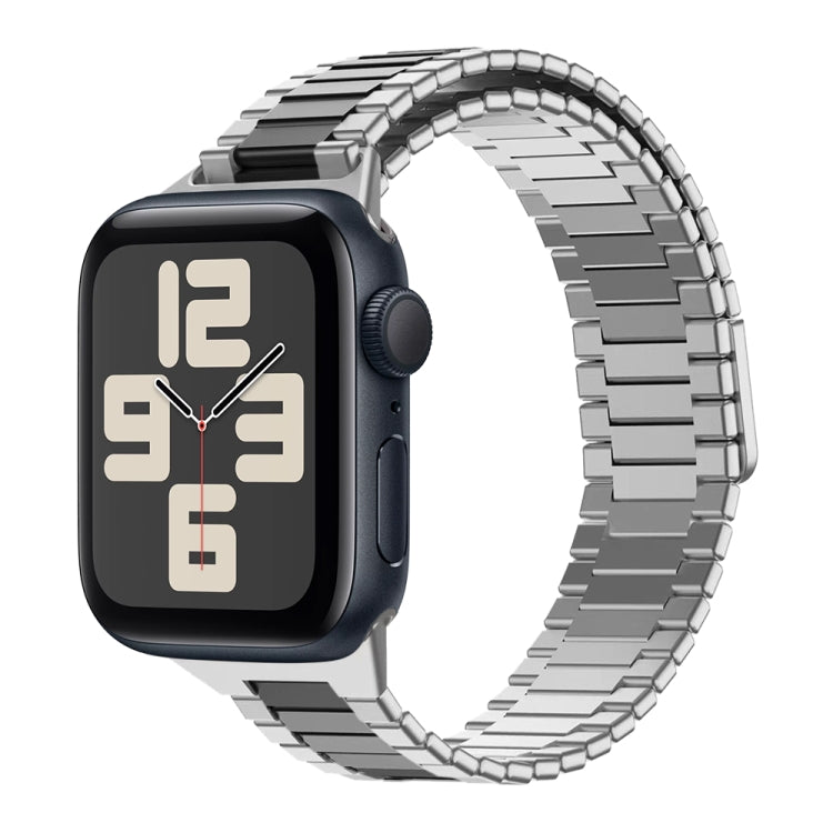 For Apple Watch SE 2023 44mm Bamboo Magnetic Stainless Steel Metal Watch Strap(Silver Black) - Watch Bands by PMC Jewellery | Online Shopping South Africa | PMC Jewellery