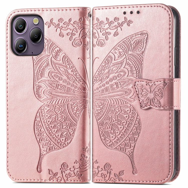 For Blackview A96 Butterfly Love Flower Embossed Leather Phone Case(Rose Gold) - More Brand by PMC Jewellery | Online Shopping South Africa | PMC Jewellery | Buy Now Pay Later Mobicred