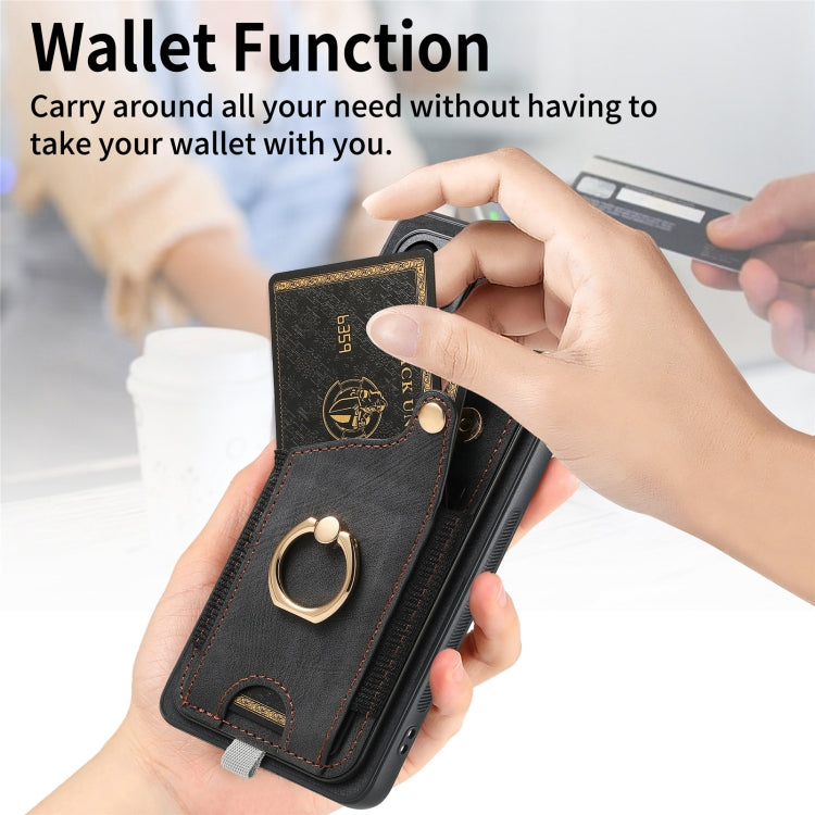 For Samsung Galaxy A25 Retro Skin-feel Ring Card Bag Phone Case with Hang Loop(Black) - Galaxy Phone Cases by PMC TechLife | Online Shopping South Africa | PMC TechLife | Buy Now Pay Later Mobicred