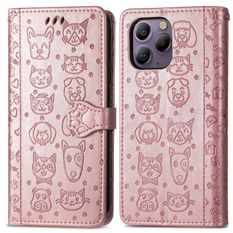 For Blackview A96 Cat and Dog Embossed Leather Phone Case(Rose Gold) - More Brand by PMC Jewellery | Online Shopping South Africa | PMC Jewellery