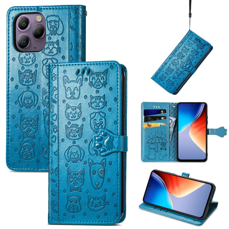 For Blackview A96 Cat and Dog Embossed Leather Phone Case(Blue) - More Brand by PMC Jewellery | Online Shopping South Africa | PMC Jewellery