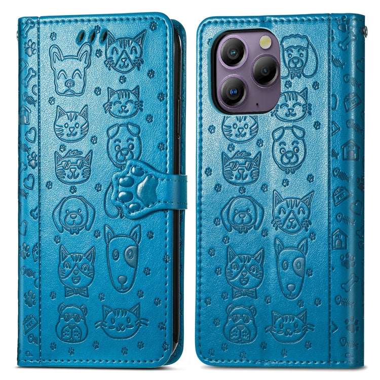 For Blackview A96 Cat and Dog Embossed Leather Phone Case(Blue) - More Brand by PMC TechLife | Online Shopping South Africa | PMC TechLife